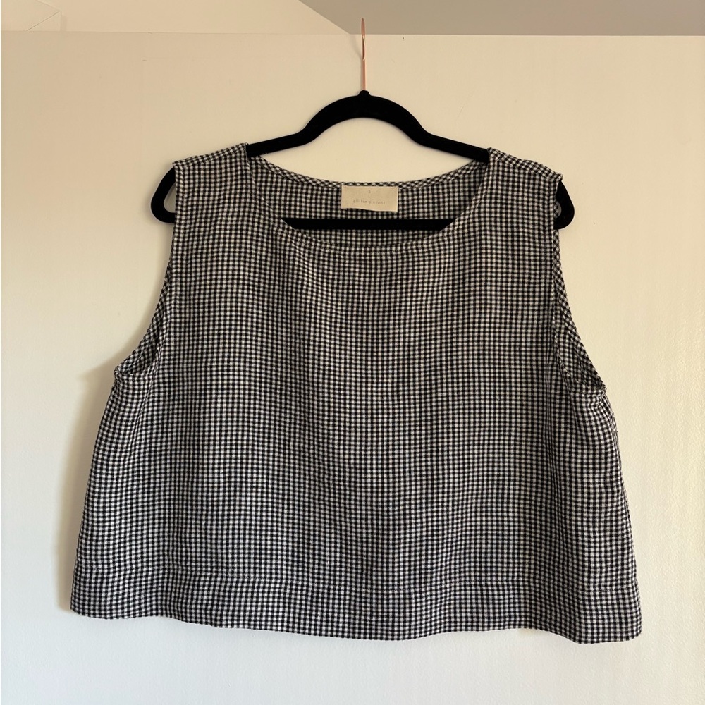 Gillian Stevens Finley Top Gingham Noir Size 2 Medium Large Linen Crop Top Tank - Picture 4 of 10